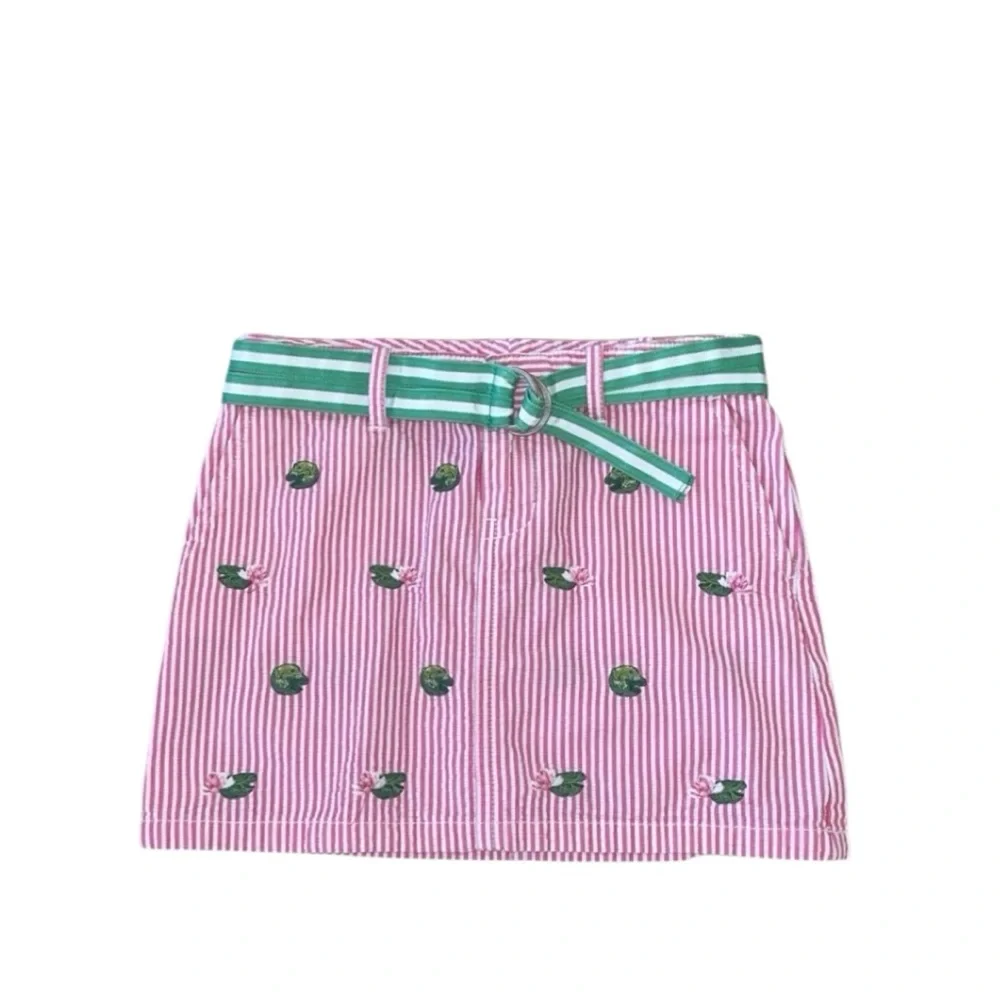 Ralph Lauren Girls Frog Lily Floral Embroidered Belted Preppy Skirt Size 6‎